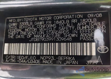 2009 Toyota Yaris from USA, damaged, VIN JTDBT903991309648